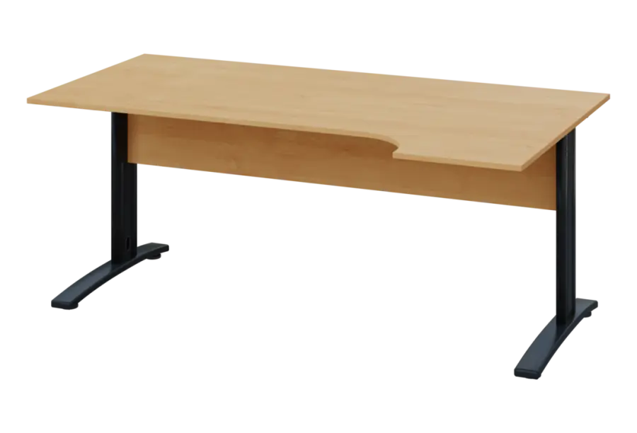 ERK 18 - 184 stůl kancelářský, rohový, pravý, kovová podnož černá, deska 18 mm, široký 1800 mm, javor horský